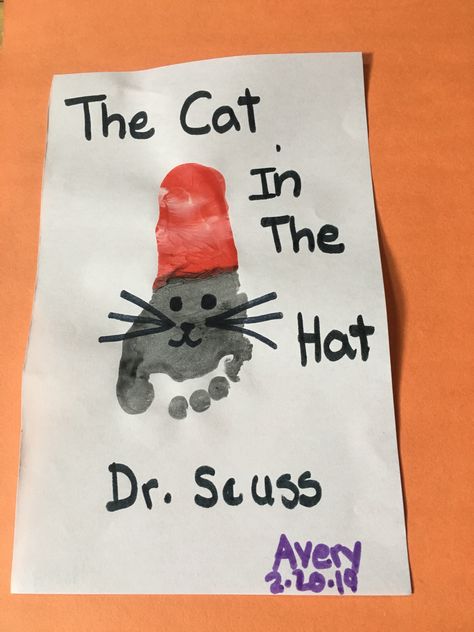 Dr Seuss Cat In The Hat Craft, Cat In The Hat Activities For Toddlers, Cat In The Hat Preschool Crafts, Cat In The Hat Footprint Craft, Dr Suess Art Projects For Toddlers, Cat And Hat Craft Dr. Seuss, Cat In The Hat Craft For Toddlers, Dr Seuss Activities For Infants, Dr Suess Crafts For Babies