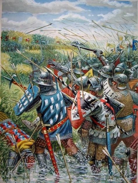 1364 Battle of Auray Warriors Illustration, Historical Warriors, Medieval Ages, Výtvarné Reference, Empire Romain, Ancient Warfare, Late Middle Ages, Armadura Medieval, Medieval Period