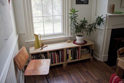 Low bookshelf under window Bookshelf Under Window, Low Bookshelf, Low Bookshelves, Diy Bookshelf, Gardening Decor, Low Bookcase, Living Room Loft, Room Update, Bookshelves Diy