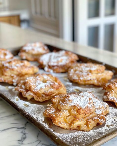 Made the mistake of halving this recipe. The food was gone so quick! Baked Apple Fritters Recipe, Apple Fritters Recipe, Baked Apple Fritters, Apple Recipes Easy, Fritters Recipe, Breakfast Sweets, Apple Dessert Recipes, Fritter Recipes, Baked Apple