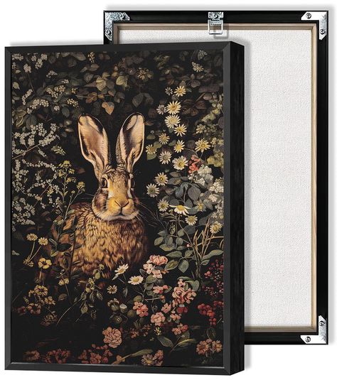 PRICES MAY VARY. William Morris Wall Art Canvas Print Sizes：Our Vintage Rabbit Poster features the intricate botanical design of William Morris, adding a touch of mid-century charm to any space. Available in unframed canvas, wood frame, and black aluminum frame options, this wall art comes in three sizes: 12x16 inch (30x40 cm), 16x24 inch (40x60 cm), and 24x36 inch (60x90 cm). Whether you prefer a minimalist look or a framed masterpiece, our poster suits various interior styles. Cottagecore Dark Dark Moody Wall Art, Black Easter Decor, Moody Bedroom Art, Gothic Posters, Posters For Office, Mid Century Country, Academia Office, Framed Wall Art Living Room, Moody Artwork