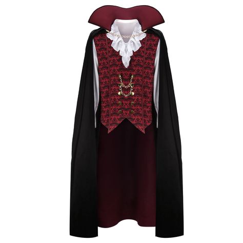 PRICES MAY VARY. Deluxe gothic victorian devil vampire Halloween costume shirt cloak outfit adult men medieval renaissance scary gothic demon sorcerer cosplay long cape uniform suit. Made of high quality material, this medieval gothic devil costume outfit suit set is very comfortable to wear and gives you a fresh vampire look! Cool victorian goth vampire Halloween costume outfit for adult men boys includes a long sleeve shirt with an attached vintage vampire vest & jabot, and a long cape cloak w Guy Vampire Costume, Vampire Uniform, Demon Sorcerer, Sorcerer Cosplay, Transylvania Costume, Medieval Lord, Devil Fancy Dress, Victorian Gothic Halloween, Victorian Vampire Costume