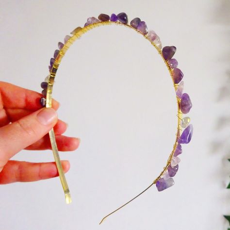 Excited to share this item from my #etsy shop: Amethyst Headband Crystal Hair Jewellery - Amethyst Crown Chakra February Birthstone - Amethyst Crystal Lovers Gift Hair Accessories Amethyst Crown, Golden Jewellery, Headband Crystal, Jewellery Wire, Horn Headband, Crystal Hair Accessories, Hair Up Or Down, Metal Headband, Unicorn Headband