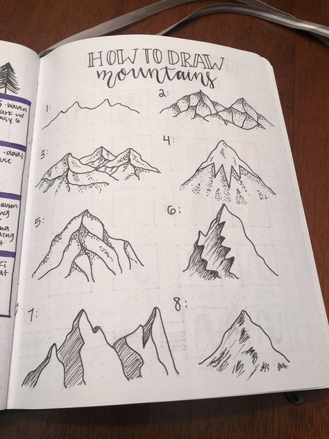 How To Draw Mountains, Bounce Lettering, Penanda Buku, Sketch Note, Mountain Drawing, Doodle Art Journals, Doodle Art Drawing, Bullet Journal Mood, Bullet Journal Aesthetic