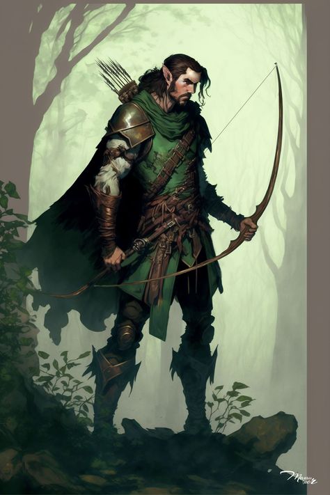 Ranger Dungeons And Dragons, Wood Elf Ranger Art, Wood Elf Dnd Art, Wood Elf Rogue Male, Drakewarden Ranger Dnd, Fantasy Ranger Art, Elf Dnd Character Male, Dnd Ranger Art, Elf Ranger Male