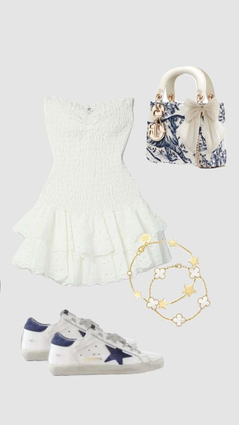 White Dress Outfit Aesthetic, Couqutte Outfit Ideas Summer, White Coquette Dress For Spring, Summer Dress Coquette, Spring Coquette Mini Dress, Old Miney Girl Outfits, Fancy Fits, Beachy Outfits, Summer Trends Outfits