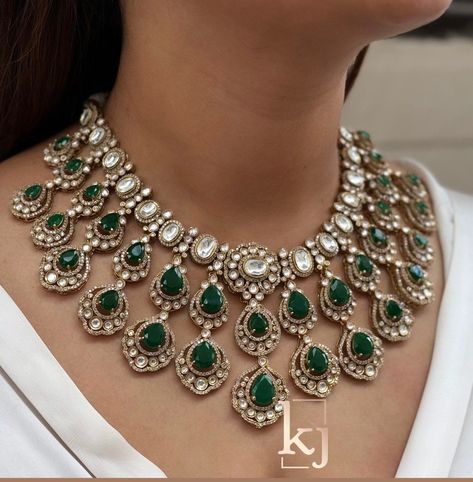 [CommissionsEarned] Bridal Designer Kundan Set, Green Kundan Choker Wedding Jewelry, Bollywood Jewelry Indian Jewelry Kundan Bridal Choker Set Royal Kundan Sets Is Inspired By Sabyasachi Wedding Kundan Jewelry Such Intricate Detailing In This Inspired Heritage Royal Set With  Flawless Polki And Diamond Work. This Set Will Surely Make Heads Turn .. Finest Kundan Work . *Necklace Length Can Be Adjusted Thorough Dori/Cord On The Back. Highest Quality And Best #diamondnecklacesetbridalchoker Green Kundan Choker Set, Polki Bridal Jewellery Set, Indian Wedding Jewellery Bridal Jewelry, Sabyasachi Rings, Fancy Necklace Design, Polki Bridal Jewellery, Kundan Jewellery Bridal Wedding Bride, Green Kundan Jewellery Bridal, Kundan Jewellery Bridal Choker