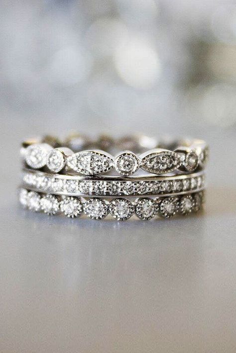 Stackable Diamond Rings Eternity Bands, Eternity Ring On Finger, Art Deco Stacking Rings, Stackable Wedding Rings, Stackable Diamond Bands, Expensive Wedding Rings, Family Ring, Stackable Rings Wedding, Stacker Rings