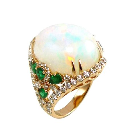 Emerald Ethiopian Opal Diamond Ring Classy Jewellery, Silver Round Earrings, Jewelry Design Studio, Opal Diamond Ring, Precious Rings, Womens Rings Fashion, Vintage Diamond Rings, Green Goddess, Synthetic Opal