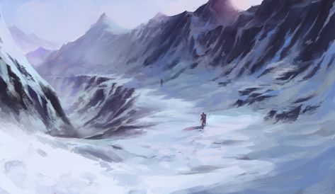 ArtStation - Snowy Mountains, Nam Tran Snowy Plains Fantasy Art, Snowy Landscape Concept Art, Snowy Mountains Fantasy Art, Snow Mountain Art, Fantasy Snowy Mountains, Snowy Environment, Environment Study, Icewind Dale, Mountain Trekking