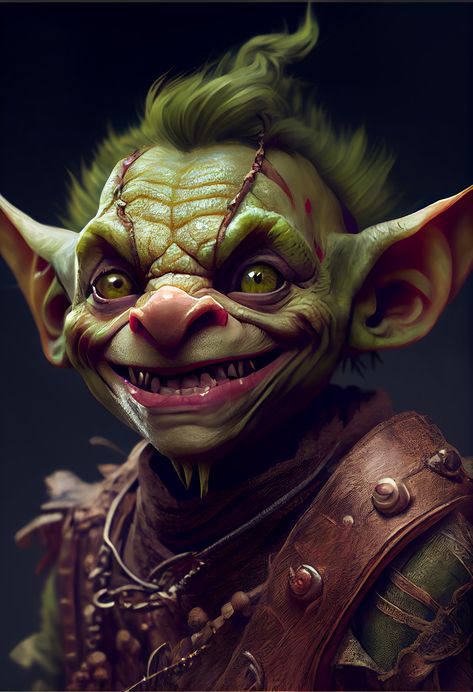 Mischievous Goblin, AI Art 3d Karakter, Goblin Art, Fairy Art Dolls, Fantasy Portraits, Green Goblin, Fantasy Pictures, Fantasy Races, Dungeons And Dragons Characters, Maquillage Halloween