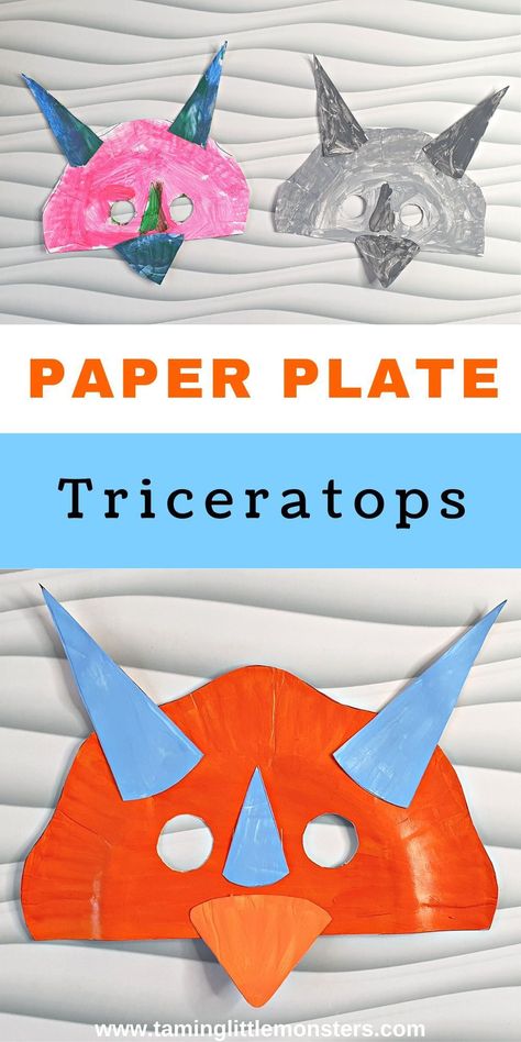 Easy Paper Plate Triceratops Mask. A fun arts and craft activity for kids who love dinosaurs. Perfect for preschool and kindergarten children. #dinosaur #artsandcrafts #preschool #kindergarten Dino Egg Craft Preschool, Triceratops Activities Preschool, Dinosaur Preschool Lesson, Dino Prek Activities, Dino Hat Craft, Dino Activities For Kindergarten, Triceratops Art Preschool, Dino Theme For Preschool, Triceratops Mask Kids