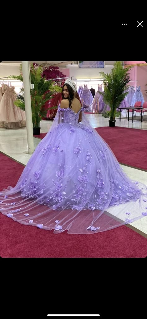 Sweet 16 Dresses Purple Lavender, Small Quince Dresses Purple, Lavender And Silver Quinceanera Dress, Quiencera Dresses Light Purple, Purple Quince Court, Pastel Purple Quinceanera Dress, Quince Purple Dresses, Purple 15 Dress, Enchanted Forest Theme Quinceanera Dress Purple