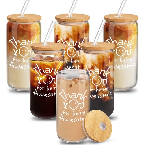 PRICES MAY VARY. MEANINGFUL AND PERSONAL THANK YOU GIFTS FOR WOMEN - Are you looking for the perfect way to express your gratitude and affirmation to the awesome women and men in your life? Whether it's for employee appreciation, showing your thanks to coworkers, or expressing your appreciation to teachers, these 6 beautiful glass cups with lids and straws make for an exceptional and thoughtful gift EACH GLASS IS INDIVIDUALLY WRAPPED - These glass cups come in a sleek and modern design that's pe Teacher Team Gifts, Appreciation Gifts For Coworkers, Customer Appreciation Gifts, Cups With Lids And Straws, Employee Christmas Gifts, Client Appreciation Gifts, Small Christmas Gifts, Client Appreciation, Teacher Team