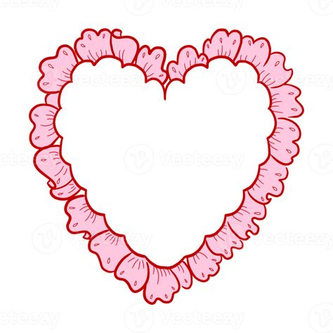 Heart Logos Ideas, Ruffle Heart Tattoo, Lace Heart Drawing, Heart Frame Tattoo, Heart Frame Png, Pink Heart Frame, Valentine Frame, Heart Graphic Design, Cute Heart Drawings