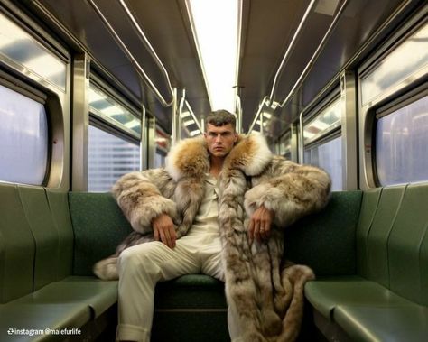 Men Fur Coat, Fur Coat Photoshoot, Men Fashion Suit, Men Street Outfit, Fur Coat Men, Around The Fur, Mens Fur Coat, Extreme Fashion, Mens Fur