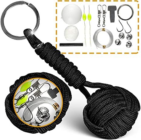 Amazon.com : Paracord Keychain W/Fishing Set - Tactical Lanyard W/Ferro Rod, Flint Scraper & Cotton - Military Grade Parachute Cord Lanyards with Key Ring for Men - Durable Survival Gear - Present for Father : Sports & Outdoors 550 Paracord Projects, Paracord Uses, Paracord Monkeyfist, Monkey Fist Knot, Paracord Projects Diy, Fire Starter Kit, Flint Fire Starter, Paracord Keychain, Keychain Lanyard