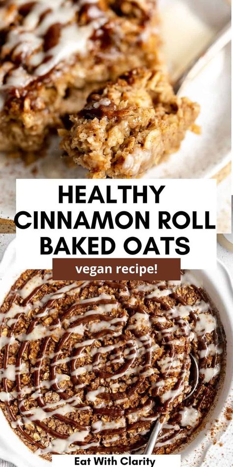 Gluten Free Oats Breakfast, Vegan Oatmeal Bake Recipes, Baked Oatmeal Egg Free, Pecan Pie Baked Oats, Baked Oatmeal Dairy Free, Eggless Oatmeal Bake, Oat Meal Bake, Cinnamon Roll Baked Oats High Protein, Gluten And Dairy Free Breakfast Meal Prep