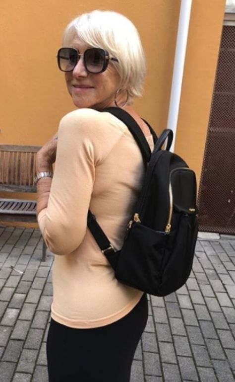 Go exploring like Helen Mirren with a Tumi backpack #DailyMail Backpack Outfits, Tumi Backpack, Senior Style, Woman In Gold, Backpack Outfit, Tight Fitted Dresses, Pool Fashion, Esquire Magazine, Style Finder