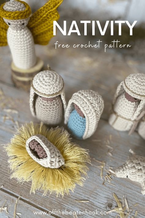 Nativity Set Free Crochet Pattern - Off the Beaten Hook Crochet Nativity, Crochet Christmas Ornaments Free, Crochet Christmas Gifts, Crochet Christmas Decorations, Holiday Crochet, Crochet Christmas Ornaments, Christmas Crochet Patterns, Fun Crochet Projects, Crochet Christmas