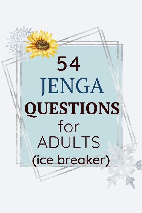 Use this fun and, at times, the nerve-wracking game as an icebreaker. Write down questions on Jenga™ blocks and answer them when you pull them out. This list of Jenga questions for adults will help Ice Breaker Games For Adults At Work, Fun Ice Breaker Games For Adults, Jenga Questions, Icebreaker Questions For Adults, Adult Ice Breakers, Ice Breaker Games For Adults, Ice Breaker Game, Fun Quiz Questions, Ice Breaker Questions