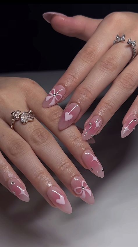 Nails | Aesthetic | Inspo | Cute Easy Aesthetic Nail Designs, Almond Nails Aesthetic Winter, Aesthetic Nail Extension Ideas, Nail Inspo Girly, Ideas De Uñas Aesthetic, Nails Astethic, Ulzzang Nails, Korean Nail Art Aesthetic, Pink Aesthetic Nails