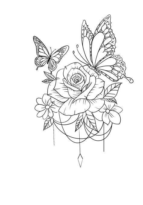 Different Type Of Butterfly Tattoo, 3 Butterfly Tattoo Designs, Colorful Butterfly Tattoo With Flowers, Thigh Tattoos Stencil, Butterfly Tattoo Designs Flowers, Thigh Tattoos Women Stencil, Rose With Butterfly Tattoo For Women, Butterfly With Flowers Tattoo For Women, Thigh Tattoo Stencil