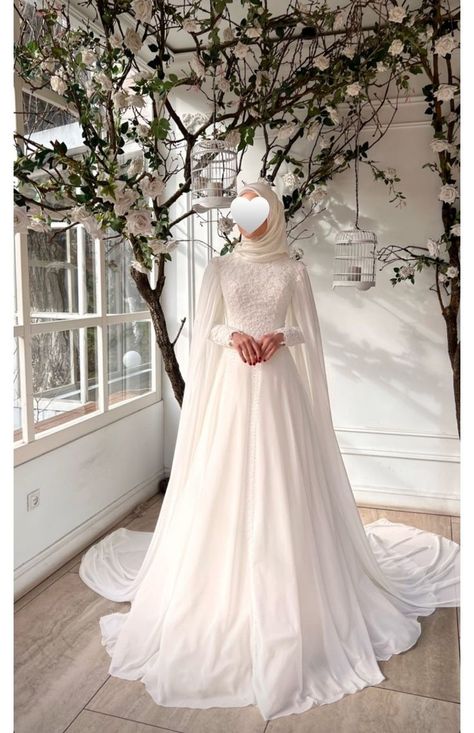 Hijabi Simple Wedding Dress, Nikkah Outfit Hijab, Malay Wedding Dress Reception, Elegant Hijab Wedding Dress, Hijabi Bride Dress, Fairytale Wedding Dress Long Sleeve, Hijab Fashion For Wedding, Modest Nikkah Dress, Muslim Nikkah Dresses