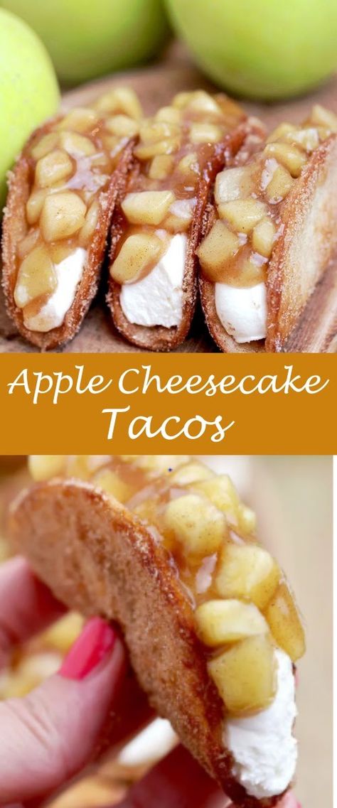 Delicious Apple Cheesecake Tacos Recipe - Cooking with Recipes Tacos Crunchy, Apple Tacos, Apple Cheesecake Tacos, Cinnamon Sugar Tortilla, Cheesecake Tacos, Cheesecake Apple, Apple Pie Tacos, Sweet Taco, Best Apple Desserts