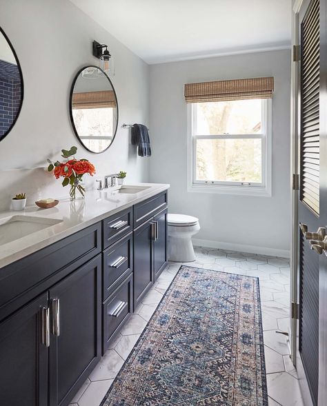 home remodel Black Bathroom Mirror With Chrome Fixtures, Navy And Chrome Bathroom, Blue Bathroom Black Fixtures, Bathrooms With Chrome Fixtures, Blue And Chrome Bathroom, Navy And Black Bathroom, Chrome And Black Bathroom Fixtures, Chrome Fixtures Bathroom, Navy Tile