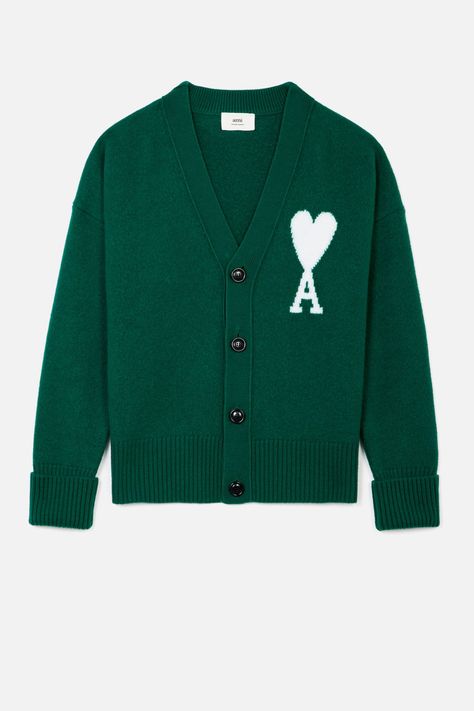 Gifts Selection Men - AMI - Alexandre Mattiussi Green Cardigan Outfit, Aesthetic Vintage Outfits, Dress Down Day, Oversize Cardigan, Alexandre Mattiussi, Pull Oversize, Sweaters And Cardigans, Guys Clothing Styles, Winter Outfits Men