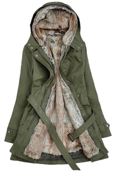 Woman Long Sleeves Thermal Faux Fur Lining Parka Coat,olive green Green Winter Jacket, Green Parka, Hooded Faux, Cotton Coat, Green Coat, Parka Coat, Winter Jackets Women, Warm Coat, Winter Coats Women