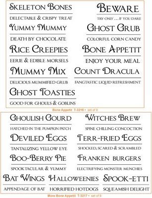 Halloween cute food tags Creepy Food, Bone Appetit, Creepy Halloween Food, Kids Foods, Spooky Halloween Food, Halloween Themed Food, Halloween Names, Halloween Menu, Mystery Dinner