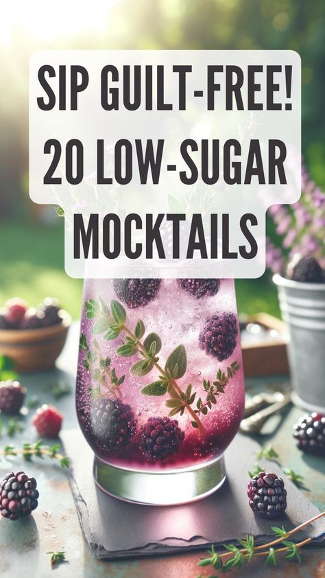 Sip Guilt-Free! 20 Low-Sugar Mocktails 🍹 Click to discover your new favorite!" Non Sweet Mocktail, Healthy Mocktails Non Alcoholic Drink Recipes, Mocktails Non Alcoholic Sugar Free, Bariatric Friendly Mocktails, Zero Sugar Mocktails, Nighttime Mock Tails For Sleep, Mocktails Non Alcoholic Low Calorie, Cherry Drinks Non Alcoholic, Low Sugar Mocktail