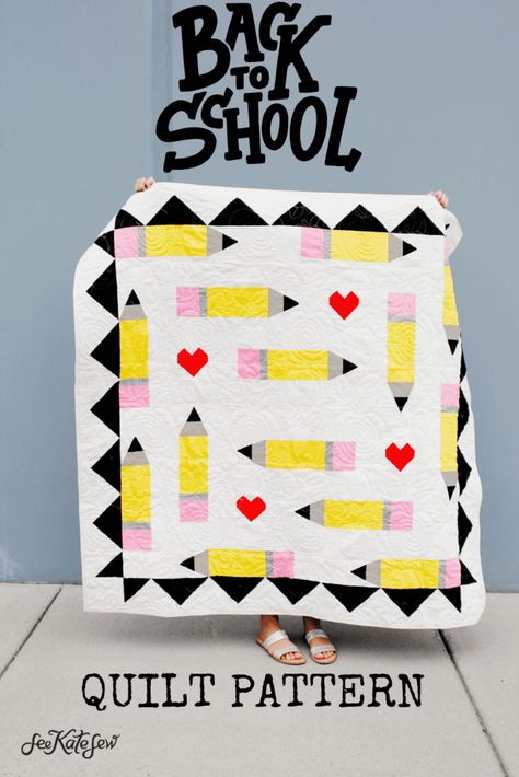 Back to School Teacher Quilt Pencil Quilt Pencil Quilt, Teacher Quilt, Quilted Bag Patterns, Chemo Scarves, Teacher Retirement Gifts, Quilt Labels, Baby Mermaid, Modern Quilt Patterns, Classroom Displays