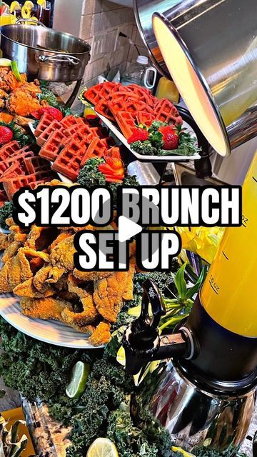 Pasta Papi Christopher Jones on Instagram: "My Brunch Premium package has all kind of PERKS! Grab a Mimosa Tower & a Sangria Craft to really spice up the vibes 🔥🔥🔥  #TravelChef #ChefLife #Catering #SundayFunday #BrunchGod" Catered Brunch Buffet, Night Brunch Party, Brunch Food Table Display, Brunch Ideas Black Women, Hennessy Mimosa, Brunch Lunch Menu Ideas, Anniversary Brunch Ideas At Home, Outside Brunch Ideas, Catered Brunch Ideas