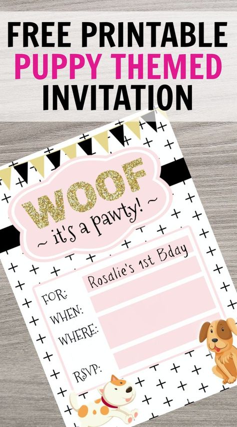 This free printable birthday invitation is what I'm doing this year for my daughter's first birthday! If you have a kid that loves dogs and puppies, go with a fun puppy theme party! You can download this trendy birthday invitation to DIY for your next dog puppy party! #party #printable #freeprintables #happybirthday #invitation #celebrate Pet Birthday Party Ideas, Adopt A Pet Birthday Party, Puppy Themed Party, Dog Party Invitations, Puppy Birthday Invitations, Puppy Invitations, Dog Themed Birthday, Dog Birthday Invitations, Dog Themed Parties