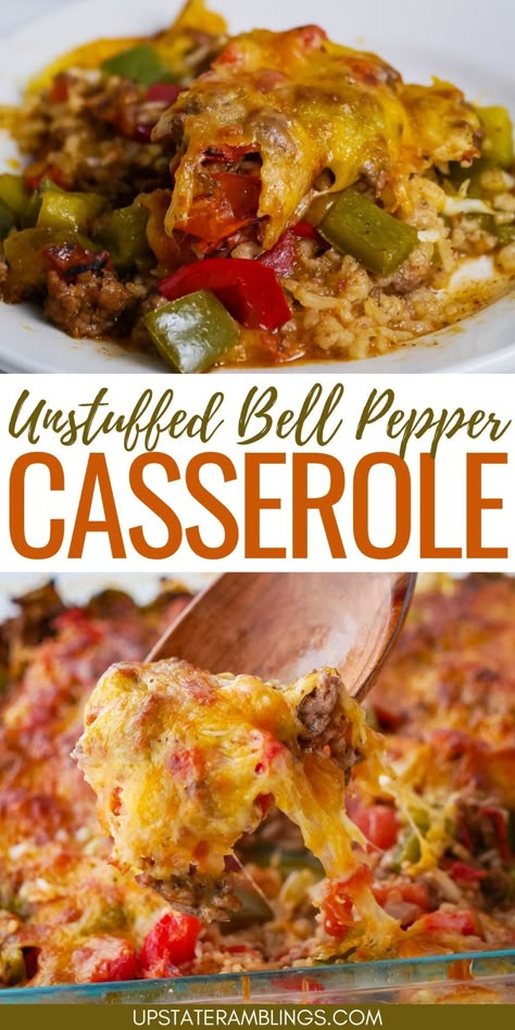 Unstuffed Bell Pepper Casserole Dinner Ideas Using Bell Peppers, Meals With Bell Peppers Dinners, Bell Pepper Hamburger Recipes, Stuff Green Pepper Casserole, Unstuffed Green Peppers, Easy Stuff Bell Pepper Casserole, Recipe Using Bell Peppers, Hamburger Meat And Bell Pepper Recipes, Unstuffed Bell Peppers Casserole