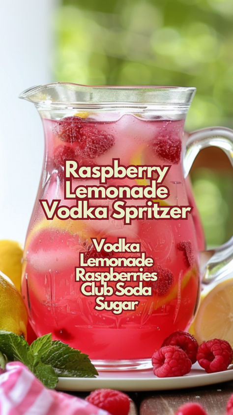 Raspberry Lemonade Vodka Spritzer Summer Spritzer Cocktails, Raspberry Vodka Cocktails, Spritzer Cocktails, Raspberry Lemonade Vodka, Raspberry Lemonade Cocktail, Spritzer Drink, Cocktails Vodka, Spiked Lemonade, Cocktail Drinks Alcoholic