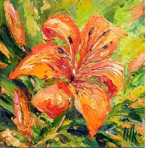 100% original Oil Painting, hand painted fine art, Small Floral Painting Flower wall Art Size 6 by 6 inches ( 15 cm x 15 cm)Title " Garden Orange tiger lily "Materials: oil paints, cardboard, palette knife, brushesReady to ship.Shipping: Shipped with tracking number highquality protective packaging Colorful bright lily painting would be a great addition to your collection .A small flower painting is always a wonderful gift and a cute decoration for your home.The lily painting can be framed and h Art Inspo Flowers, Fall Flowers Painting, Tiger Lily Painting, Orange Flowers Painting, Oil Pastel Flowers, Small Flower Painting, Flower Art Work, Flower Painting Oil, Orange Paintings