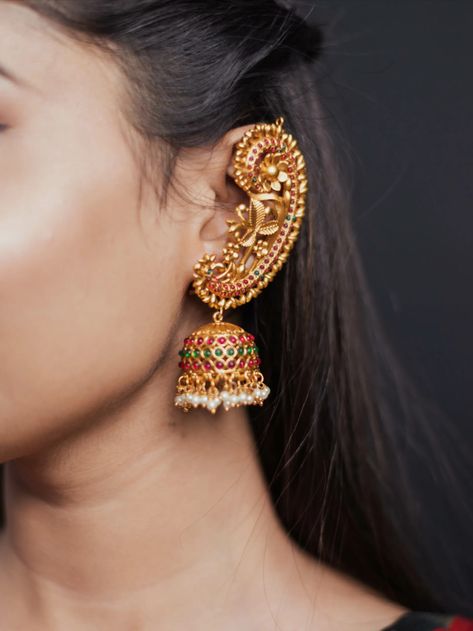 Earcuff enhance the beauty of face covering the full eair.🥰 #golden #earcuff #earrings #beauty Earrings Covering Full Ear, Full Ear Earrings, Vintage Indian Jewelry, New Gold Jewellery Designs, Nose Pin, Indian Wedding Jewelry, April 13, Face Covering, Vintage Indian