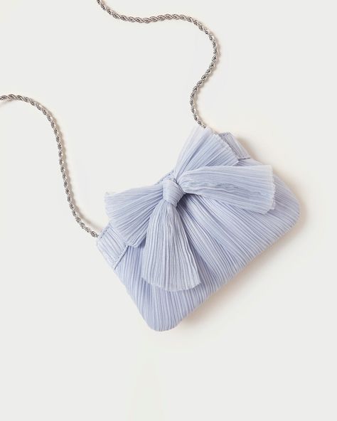 Bow Clutch, Blue Clutch, Mini Bow, Mini Bows, Clutch Pouch, Pretty Bags, Pleated Fabric, Delicate Chain, Loeffler Randall