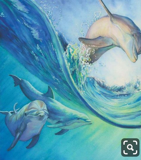 Aqua Dolphin Scene Painting Dolphin Painting, Dolphin Art, Sea Life Art, Sea Painting, Watercolor Artists, Sea Art, Arte Animal, Water Painting, Ocean Animals