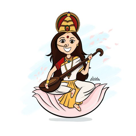 The illustration of goddess saraswati. 
#saraswati #goddess #illustration #digitalartportrait #hinduism #vasantpanchami Goddess Illustration, Goddess Saraswati, Saraswati Goddess, Digital Art, Illustrations, Quick Saves