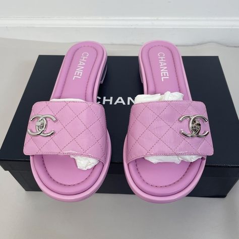 New In Box Chanel 2023 Newest Collection Patent Leather Cc Turnlock Slip On Sandals. Comes With Box And Dustbag. Beige Wedge Sandals, Chanel Slides, Chanel 2023, Dad Sandals, Pretty Sneakers, Chanel Sandals, Pretty Shoes Sneakers, Vintage Sandals, Summer 19