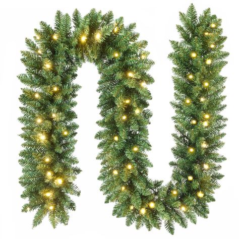 Christmas Railing Decor Indoor, Xmas Stairs, Exterior Christmas Lights, Indoor Railing, Outdoor Garland, Christmas Lights Garland, Christmas Wreaths With Lights, Traditional Holiday Decor, Artificial Christmas Garland