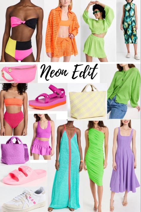 Neon Group Outfits, Neon Pool Party Outfit, Neon Edit, Neon Pool Parties, Neon Party Outfits, Neon Bathing Suits, Summer Night Party, Webtoon Art, Bathing Suit Outfits