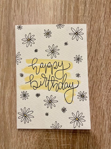 Lovely birthday card for coworker Yellow Birthday Card Ideas, Handmade Aesthetic Cards, Birthday Card Ideas Floral, Simple Birthday Card Design, Doodle Birthday Cards, Aesthetic Bday Card Ideas, Birthday Cards Aesthetic, Birthday Card Ideas Aesthetic, Hand Drawn Birthday Cards