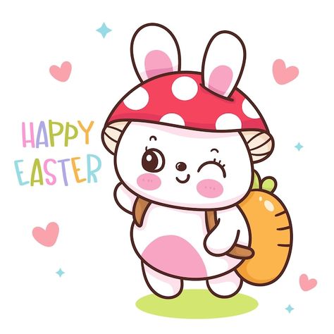 Vector happy easter bunny with a mushroo... | Premium Vector #Freepik #vector #easter-bunny #happy-easter #bunny-cartoon #easter-background Easter Rocks, Easter Background, Bunny Cartoon, Happy Easter Bunny, Cute Easter, Happy Words, Decorated Water Bottles, Printable Designs, Vector Photo