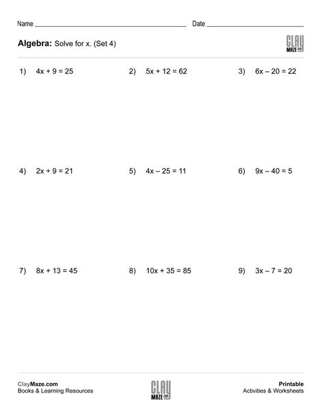 Use this worksheet for practice with solving equations. Solve for x in each problem. - 15 problems… Solving For X Worksheets, Solve For X Worksheet, Simple Equation Class 7 Worksheet, Simple Equations Worksheet Grade 7, Solve For X Math, Simple Equations Worksheet, 10th Grade Math Worksheets, Linear Equations Worksheet, Algebra Equations Worksheets